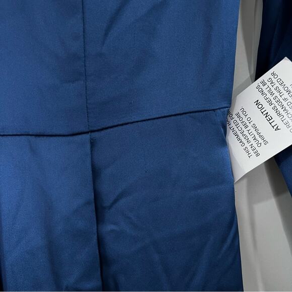 Mac Duggal 26613 Satin V Neck Long Sleeve Pleated Gown - Picture 7 of 10